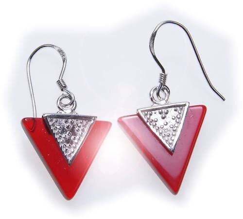 Ohrringe Hänger echt Silber 925 mit Kunststoff rot Sterlingsilber Damen Qualitä
