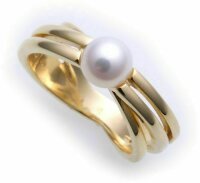 Damen Ring echt Gold 375 Perle 6,5 mm Glanz massiv Gelbgold 9kt Zuchtperle