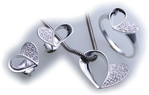 Schmuckset Herz Zirkonia echt Silber 925 Ring Anhänger Ohrstecker Sterlingsilber
