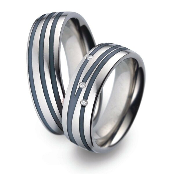 Titanfactory Titan Trauringe TF79 mit 3 Brillanten ges. 0.03 ct. Keramik schwarz