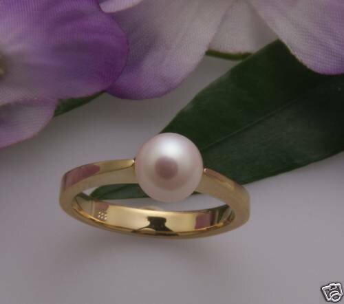 Damen Ring echt Gold 585 massiv Zuchtperle 8 mm Gelbgold Qualität Perle Perlen