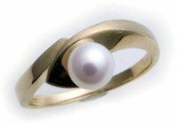 Damen Ring echt Gold 585 Perle 6,5 mm  Gelbgold Zuchtperle