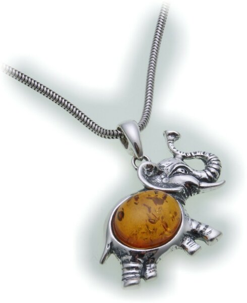 Anhänger echt Bernstein Elefant echt Silber 925 Sterlingsilber Unisex