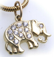 Anhänger echt Gold 585 Elefant Diamant 0,20ct Brillant Gelbgold Unisex er- NEU