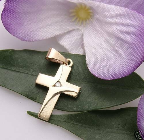 Anhänger Kreuz Gold 585 Zirkonia teilmatt. Qualität Gelbgold Unisex