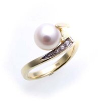 Damen Ring echt Gold 585 Perle 7,5 mm Brillant 0,02ct....