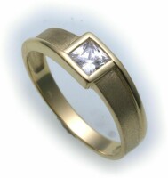 Damen Ring echt Gold 585 Zirkonia 4,5 x4,5 mm teilmatt 14 kt Qualität  Gelbgold