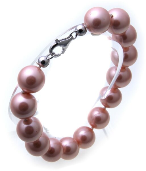 Armband Muschelkernperlen 12 mm pink mit echt Silber 925/- rosa Sterlingsilber