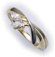 Damen Ring echt Gold 585 Zirkonia Navette 14kt teilrhod. Bicolor  Gelbgold