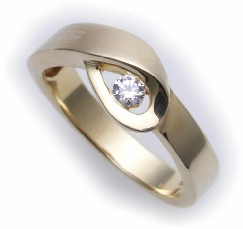 Damen Ring echt Gold 585 Zirkonia teilmattiert 14kt Gelbgold Qualität