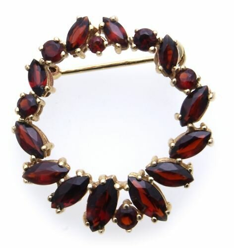 Brosche m. Granat Gold 333 Granatbrosche Granatschmuck Gelbgold Damen 8kt 3932/3