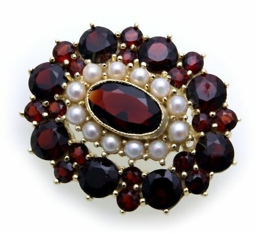 Brosche m. Granat Zuchtperle Gold 333 Granatbrosche 3037/3GR.ZP