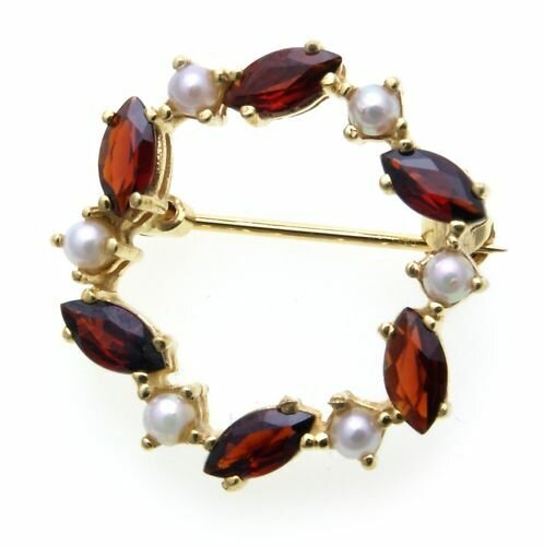 Brosche m. Granat Zuchtperle Gold 585 Granatbrosche 3926/5GR.ZP
