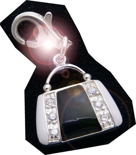 Charm Handtasche schwarz-weiß Silber 925 Bettelarmband Sterlingsilber Qualität