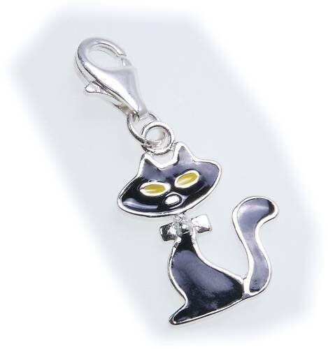 Charm Katze schwarz echt Silber 925 Bettelarmband  Sterlingsilber Qualität