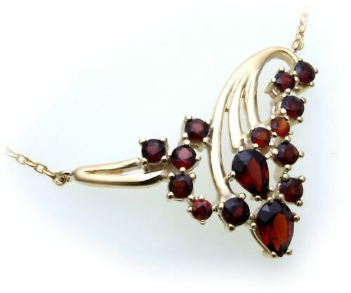 Damen Collier m. Granat echt Gold 585 Halsschmuck Gelbgold Halskette 4011/5GR