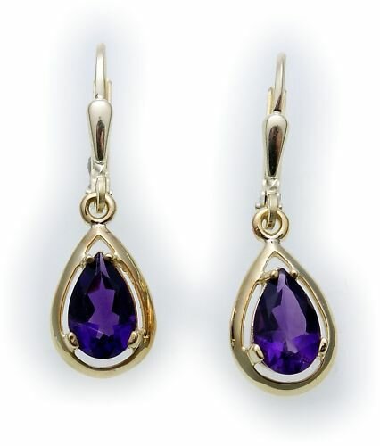 Damen Ohrringe Hänger echt Gold 333 echter Amethyst Ohrhänger 8kt Gelbgold