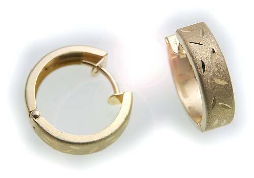 Damen Ohrringe Klapp Creolen Gold 333 matt Gelbgold eckig 15 mm Klappcreolen
