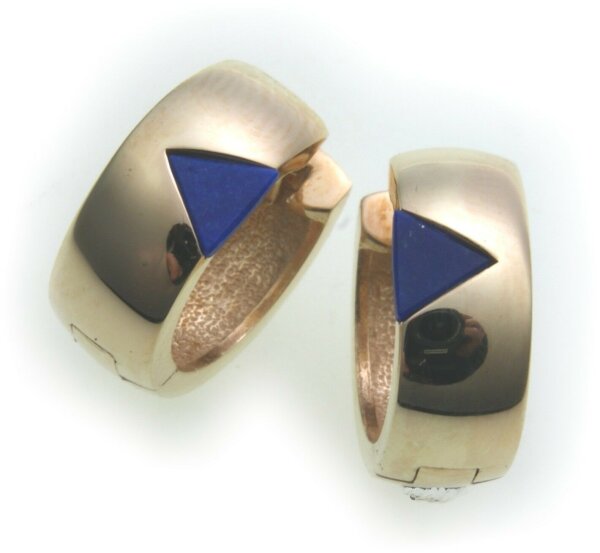 Damen Ohrringe Klapp Creolen Gold 333 mit Lapis 15mm  Gelbgold Klappcreolen Blau