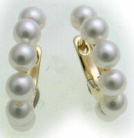 Damen Ohrringe Klapp Creolen Gold 585 er- Perlen 4,5 mm Gelbgold 14kt Qualität