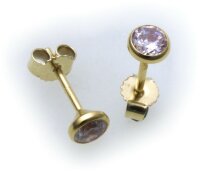 Damen Ohrringe Ohrstecker  Zirkonia echt Gold 585 4 mm...