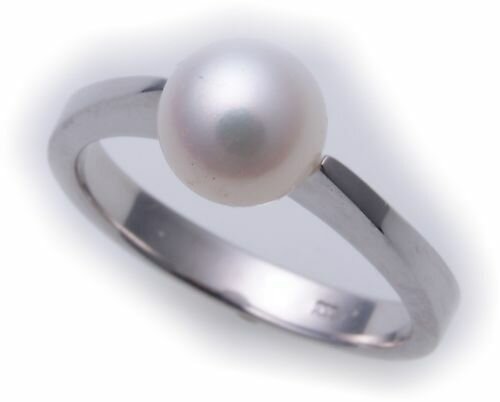 Damen Ring echt Weißgold 585 Perle 7,5 mm Glanz 14kt 585er- Gold