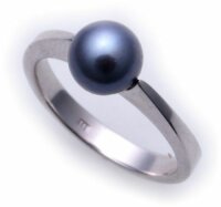 Damen Ring echt Weißgold 585 Perle grau 7,5 mm 14kt Gold Perlen Qualität