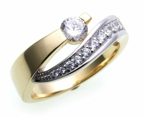 Damen Ring exklusiv echt Gold 333 Zirkonia teilrhod. Gelbgold Qualität