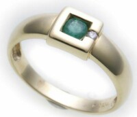 Damen Ring echt Gold 585 Smaragd 14kt Diamant Gelbgold Brillant 0,015ct TOP 50