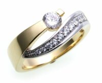Damen Ring exklusiv echt Gold 585 Zirkonia teilrhod. Gelbgold Qualität