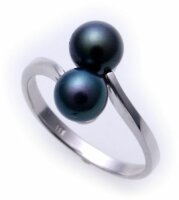 Damen Ring echt Weißgold 585 Perlen grau 6 mm...