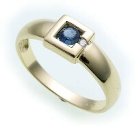 Damen Ring Saphir 4 mm echt Gold 585 14 karat Brillant 0,02ct Gelbgold Diamant