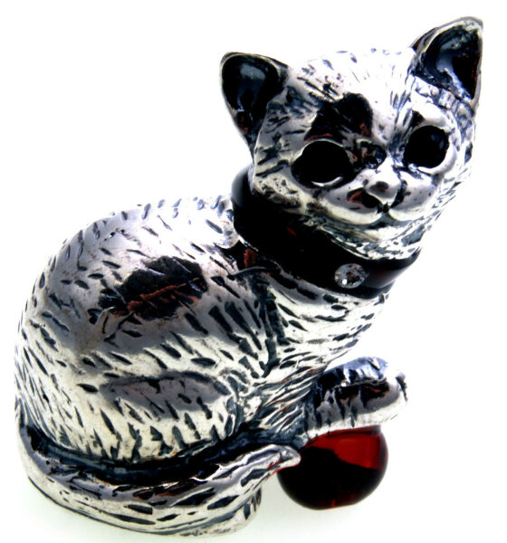 Katze echt Silber 925 mit Bernstein Sterlingsilber Figur Handarbeit Qualität