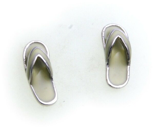 Ohrringe Badelatschen echt Silber 925 Sandalen Ohrstecker Stecker lackiert creme