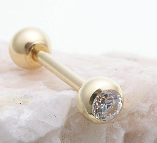 Piercing 8 mm Zunge Brust Echt Gold 750 Kugel Zirkonia Gelbgold Stäbe & Hanteln