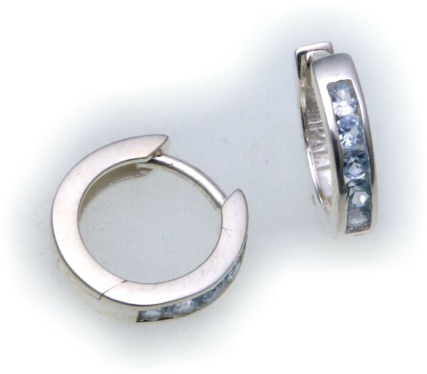 edle Ohrringe Klapp Creolen Aquamarin  echt Silber 925  Sterlingsilber Qualität
