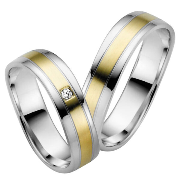 Trauringe Rauschmayer 50756 in 585/- Weiß- und Gelbgold mit Brill 0.02 ct. w/si