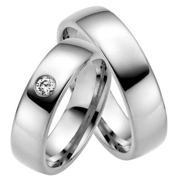Trauringe Rauschmayer 81620 in 585/- Weißgold mit Brill 0.10 ct. w/si