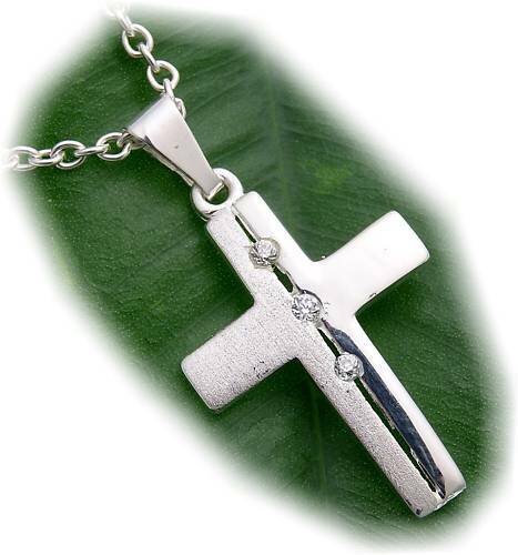 Anhänger Kreuz Zirkonia echt Silber 925 27 mm teilmatt Sterlingsilber Unisex