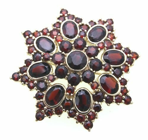 Brosche m. Granat Gold 333 Granatbrosche XXL Granatschmuck Gelbgold Damen