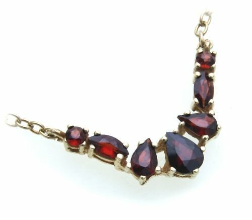 Collier m. Granat echt Gold 333 Halsschmuck Gelbgold Halskette Damen 4979/3GR
