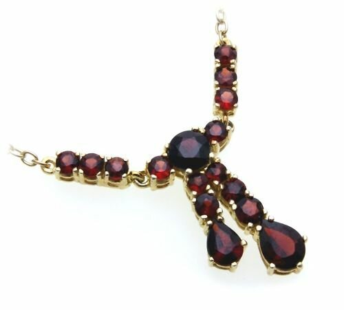Collier m. Granat echt Gold 585 Halsschmuck Gelbgold Damen Halskette 4954/5GR