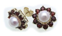 Damen Ohrringe Granat  Zuchtperle Perlen in Gold 585...