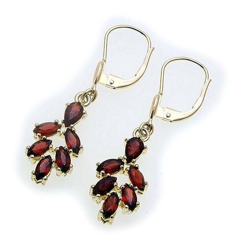 Damen Ohrringe m. Granat in Gold 585 Gelbgold Hänger Ohrhänger 6958/5GR