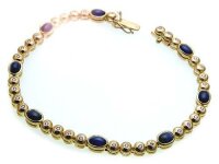 Neu Damen Armband Brillant 0,32 ct echt Saphir Gold 585 Diamant Gelbgold Tennis