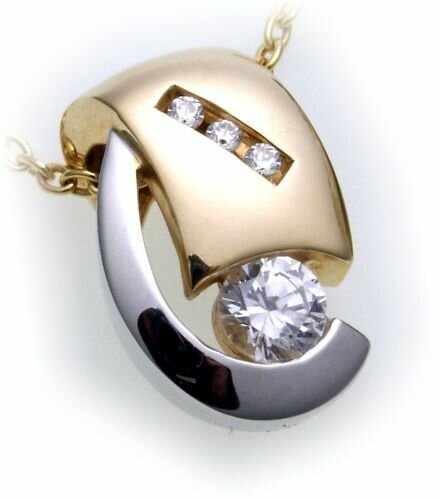 Anhänger echt Gold 375 Zirkonia  teilrhodiniert massiv Gelbgold Damen 9 karat