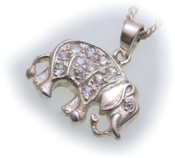 Anhänger echt Silber 925 Elefant mit Zirkonia gefasst  Sterlingsilber Unisex