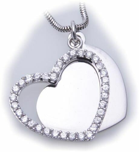 Anhänger echt Silber 925 Herz mit Zirkonia 2 teilig Sterlingsilber