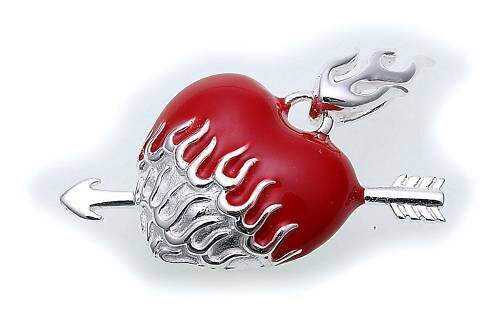 Anhänger echt Silber 925 Herz rot Pfeil u. Flammen Sterlingsilber Qualität Damen