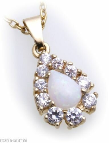 Anhänger Gold 333 echt Opal 7x5mm Tropfen 10 Zirkonia Gelbgold Damen